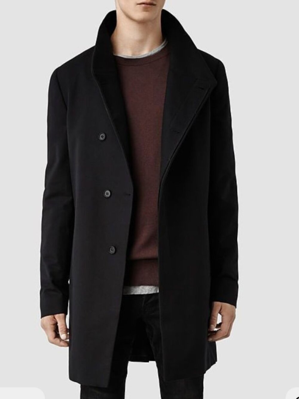 ALLSAINTS 'Saul' Cotton Blend Minimalist Overcoat Black Mens Coat Size 44